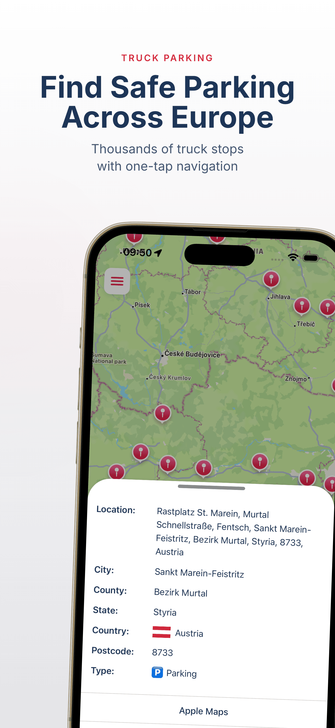 Find safe truck parking across Europe