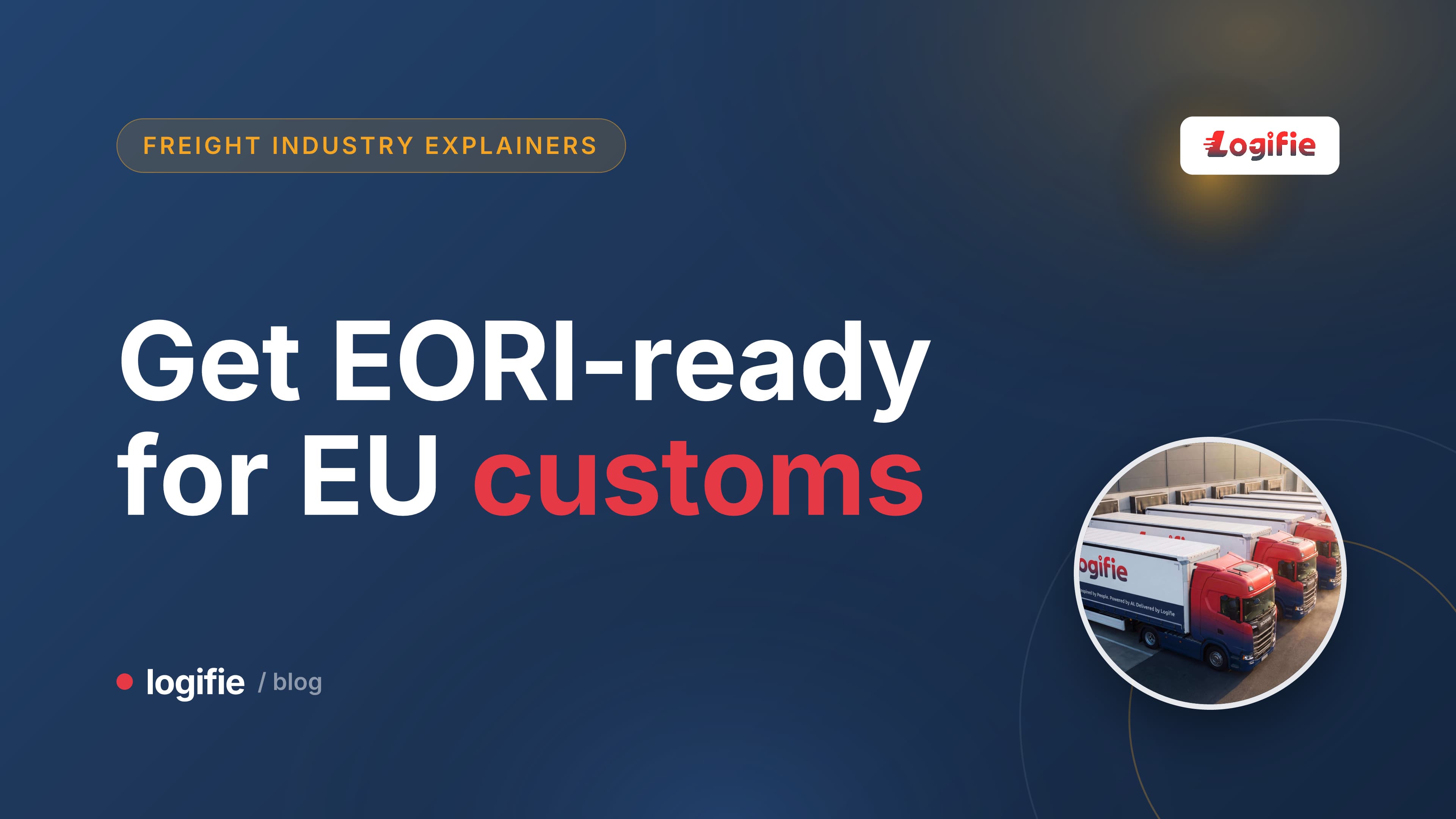 Editorial illustration of a stylised identification code being matched against a European border checkpoint and customs declaration documents, with a truck silhouette passing through