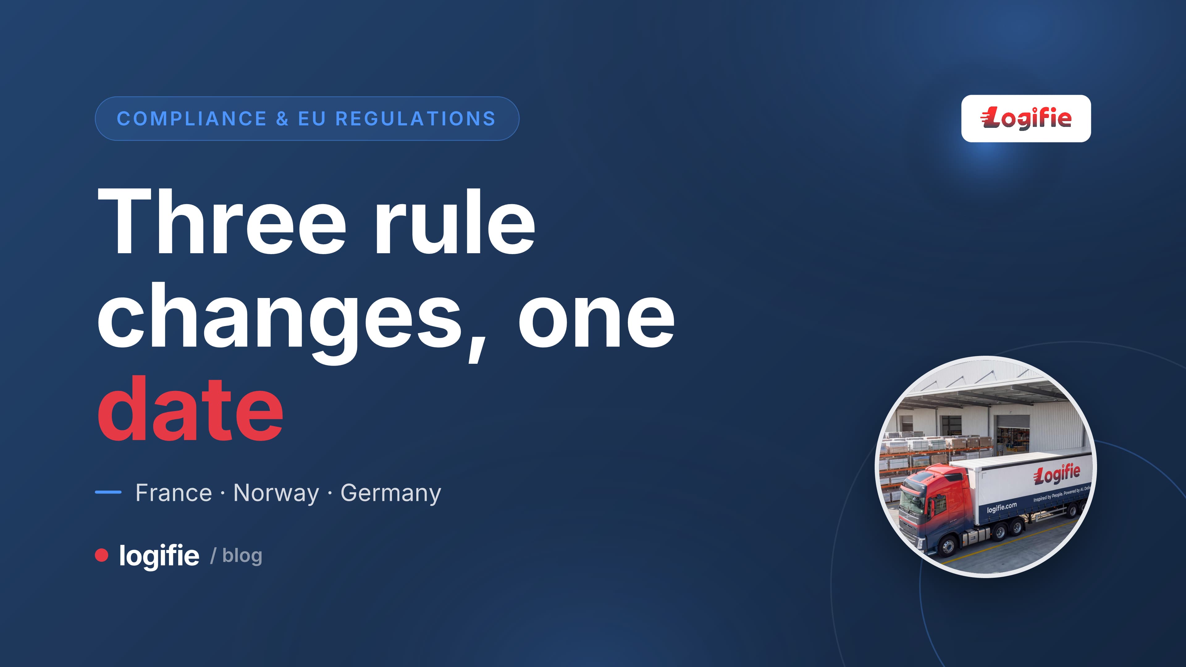 Redaktionelle Illustration mit drei Compliance-Dokumenten aus Frankreich, Norwegen und Deutschland auf dem Schreibtisch eines Speditionsdisponenten, Straßengüterverkehr Juni 2026