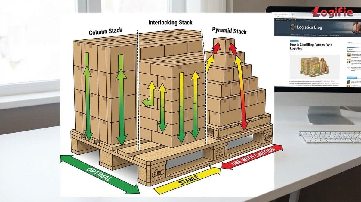 Önerilen istif desenleri ve ağırlık dağılımını gösteren bir europalet kesiti